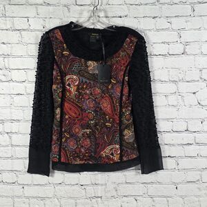 Radzoli Women's Small Y2K  Paisley Print Long Sleeve‎ Top